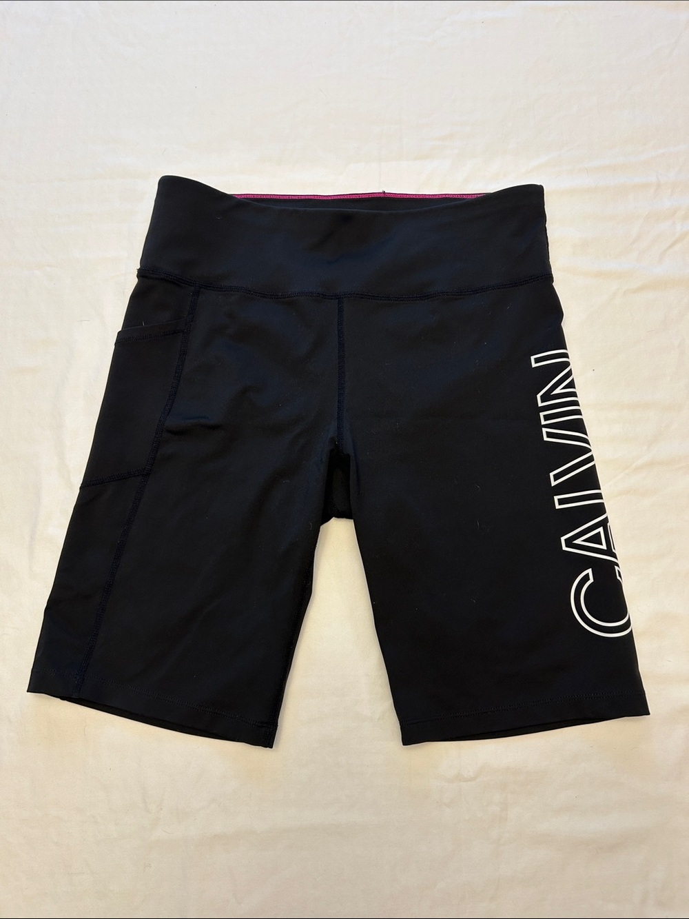 Calvin Klein Black Bike Shorts with Side Logo and Pink threaded Waist Trim